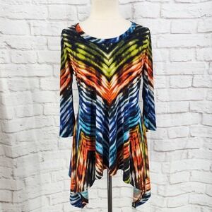 Karen Kane Tunic Top Office Work Neon Colorful Sharkbite Liquid Knit Medium